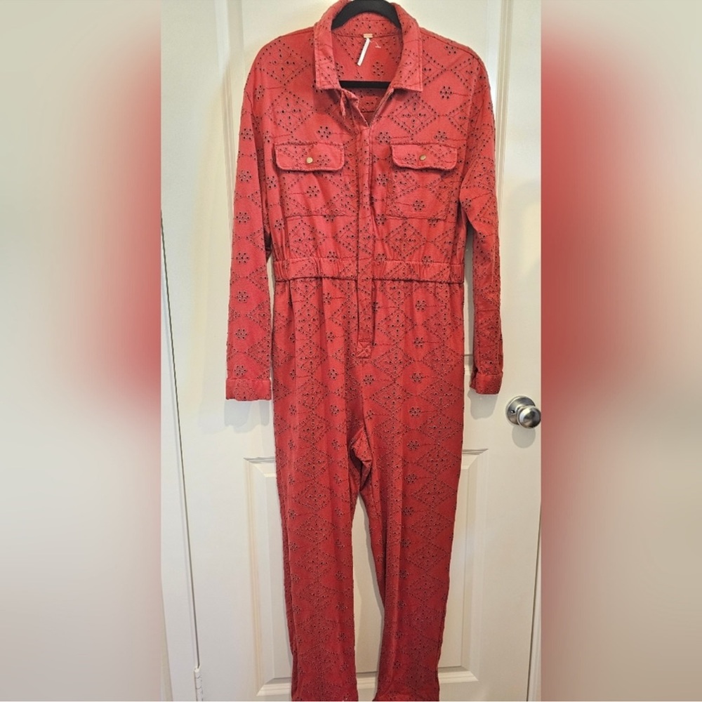 Rust Eyelet Utility Jumpsuit - Picture 4 of 6